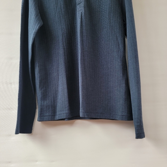 Billy Reid New True Navy Herringbone Terry Mens Size Medium Henley Neutral Shirt - Picture 4 of 15